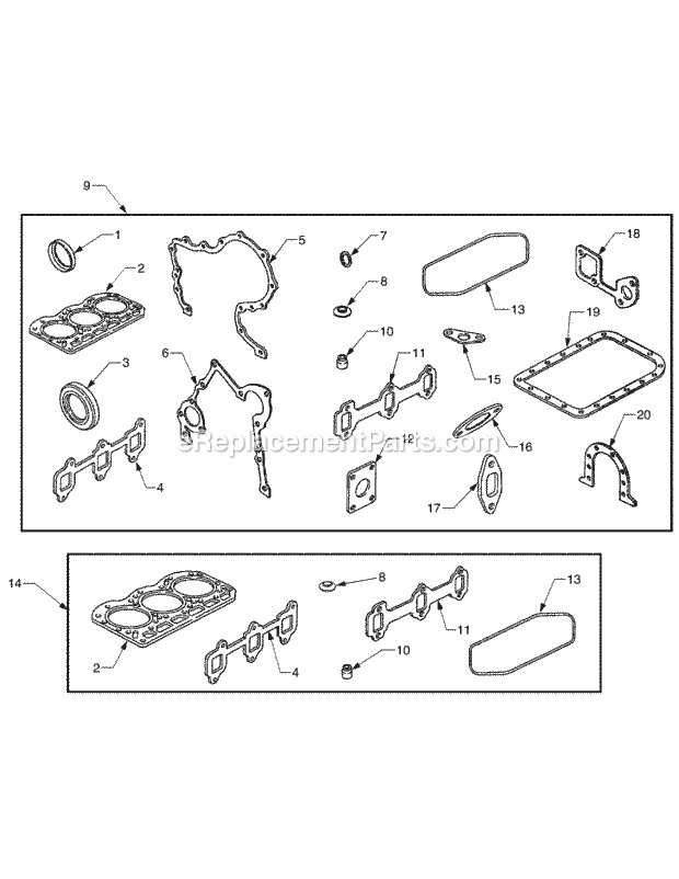 Gasket Sets Diagram and Parts List for 54AE546-710, 54BE546-710 Cub Cadet Lawn Tractor